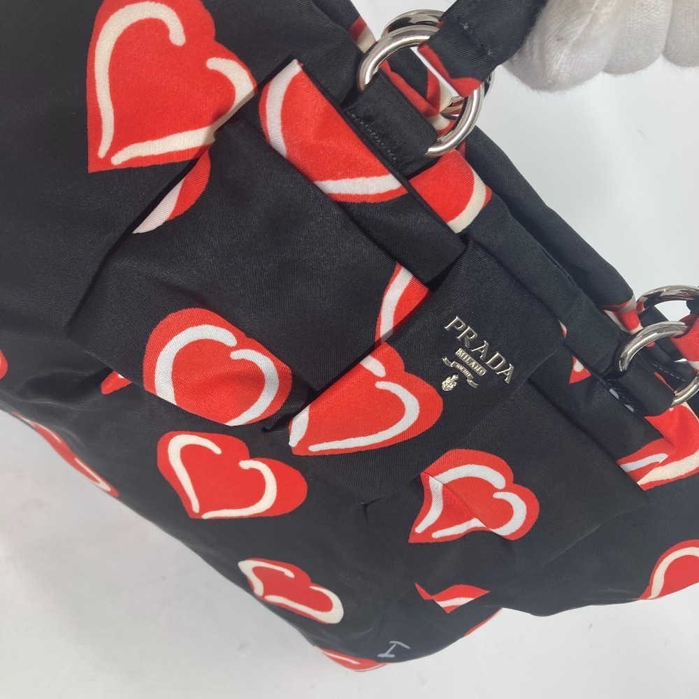 Prada Logo Heart Handbag Nylon Black - Picture 8 of 15